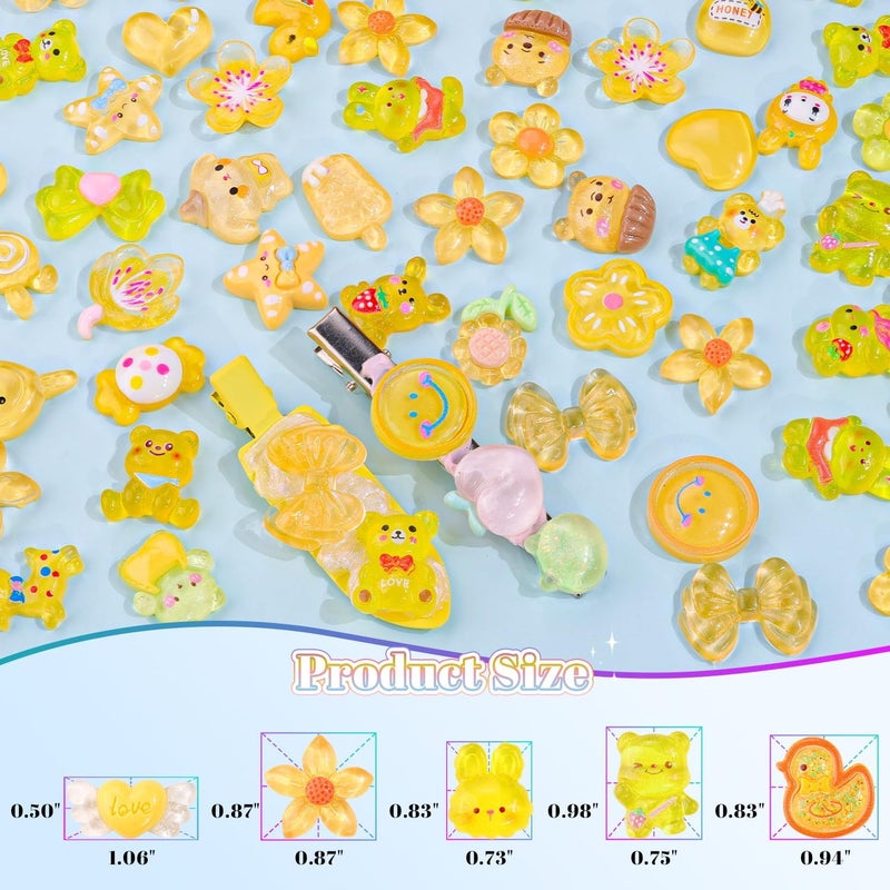Glitzest 100PCS TINKRSTUFF Yellow Slime Charms Jelly Cute Flatback Resin Charms For Slime, Random Kawaii Decoden Charm for Embellishments Phone Junk Case Charms Bulk, Hairpins Scrapbooking Crafting & DIY Decor - Image 2